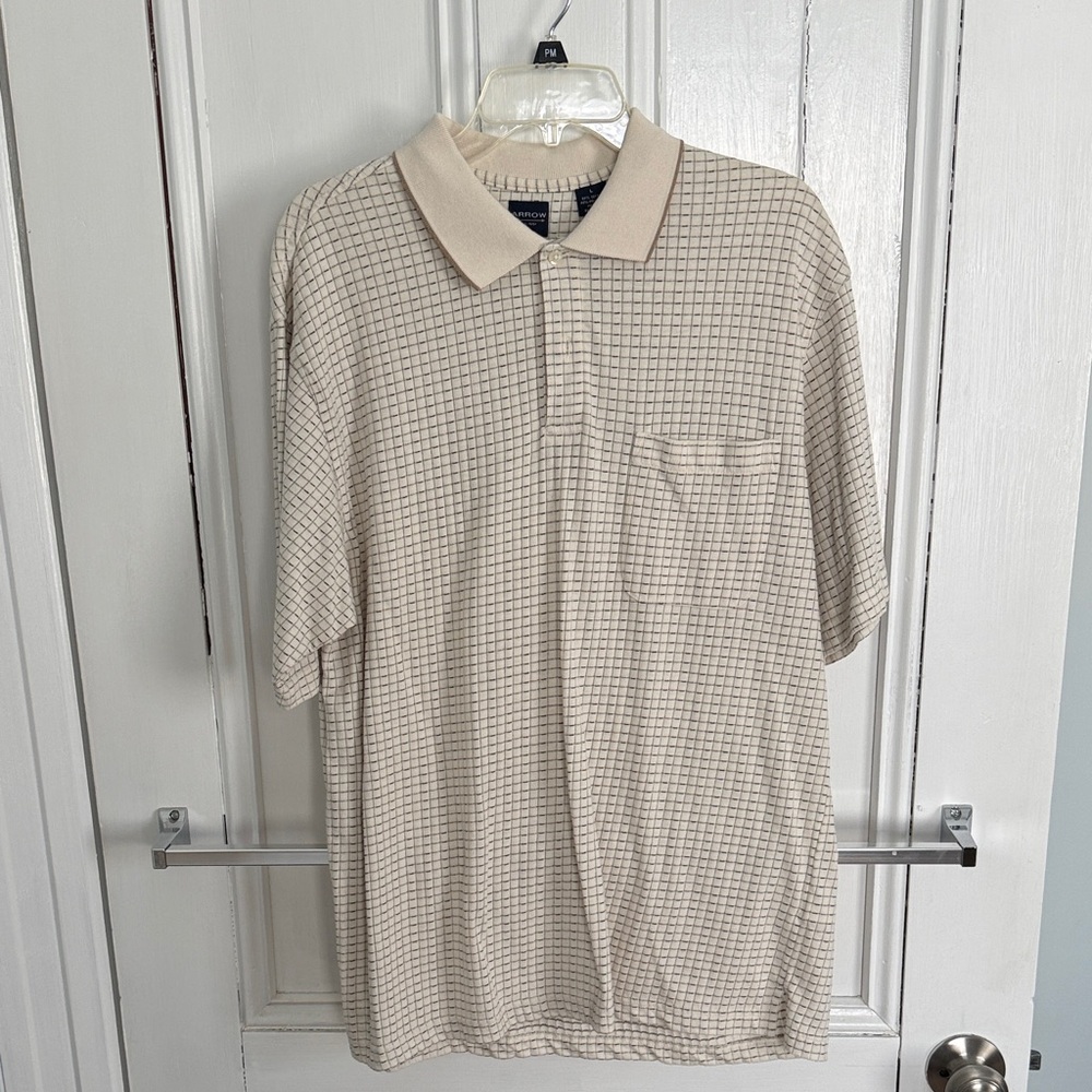 Arrow Beige Grid Pattern Polo Shirt